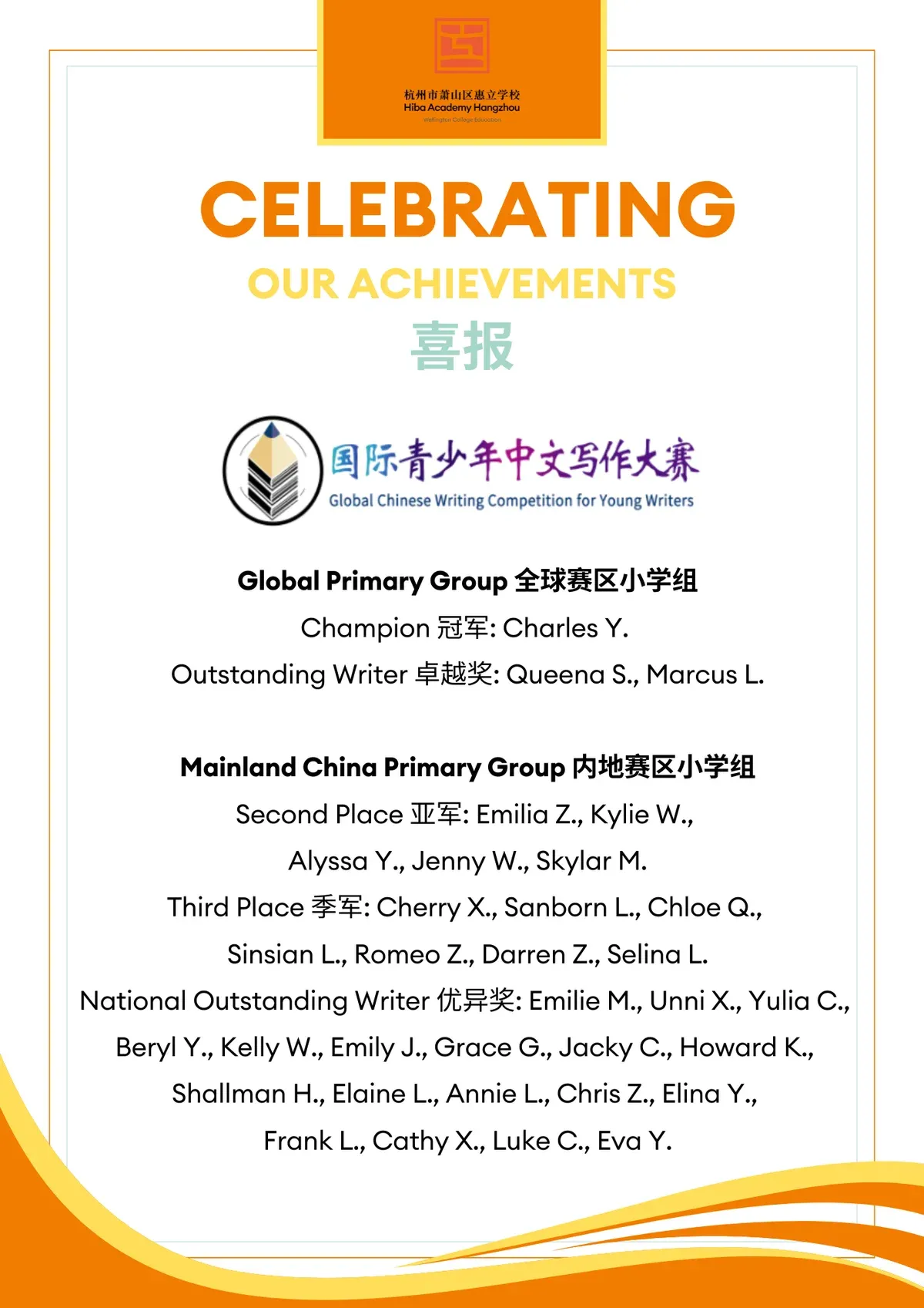 32 Pupils Shine in the Global Chinese Writing Competition for Young Writers