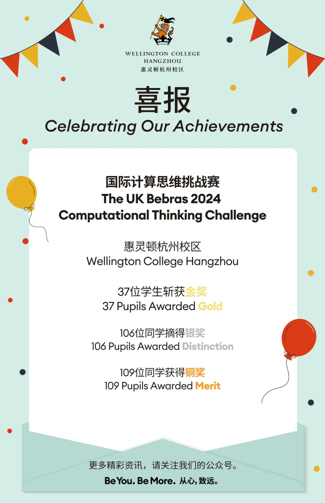 喜报｜252名惠灵顿杭州校区学子在国际计算思维挑战赛中斩获佳绩
